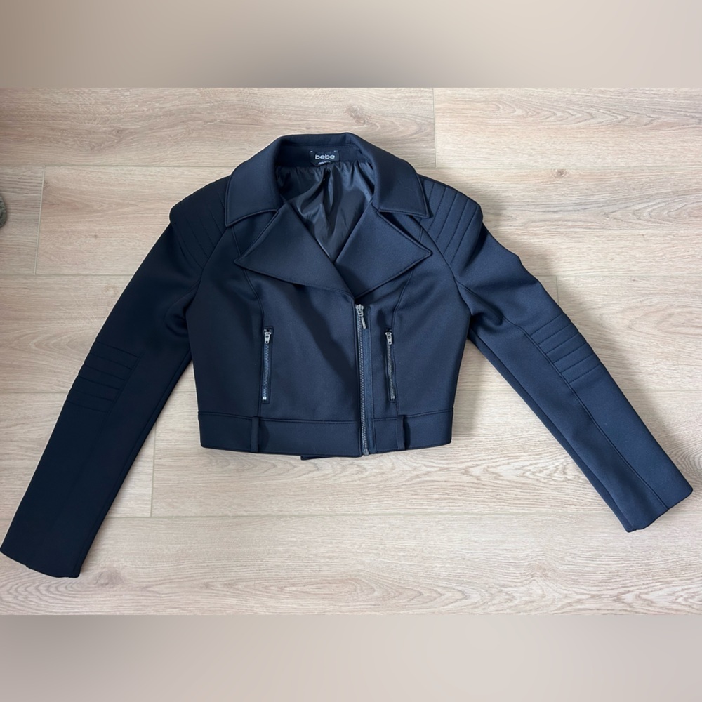 Bebe Women’s moto style cropped biker jacket Black Size Extra Small
